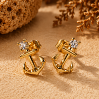 Anchored Soul Dainty Earring with Cubic Zirconia Stone