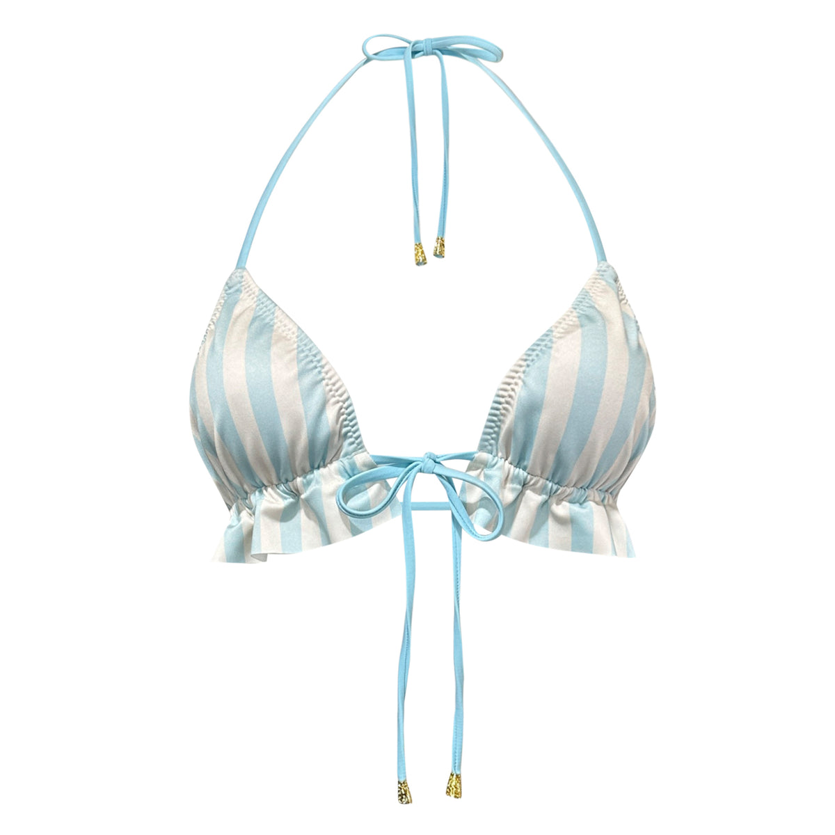 Ruffle Bottom Triangle Top in Baby Blue/Cream Striped Cabana – nsaswim ...