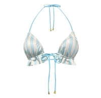 Ruffle Bottom Triangle Top in Baby Blue/Cream Striped Cabana