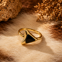 Midnight Tide Black Agate Shark Tooth Ring in Gold