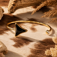 Midnight Tide Black Agate Shark Tooth Cuff with Cubic Zirconia stone