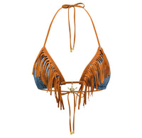 Fringe Triangle Top in Blue Jean/Bronze with bull charm