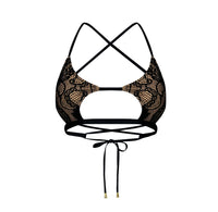 Cutout Keyhole Top in Black Lace/Nude