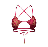Cutout Keyhole Top in Burgundy Lace/Nude